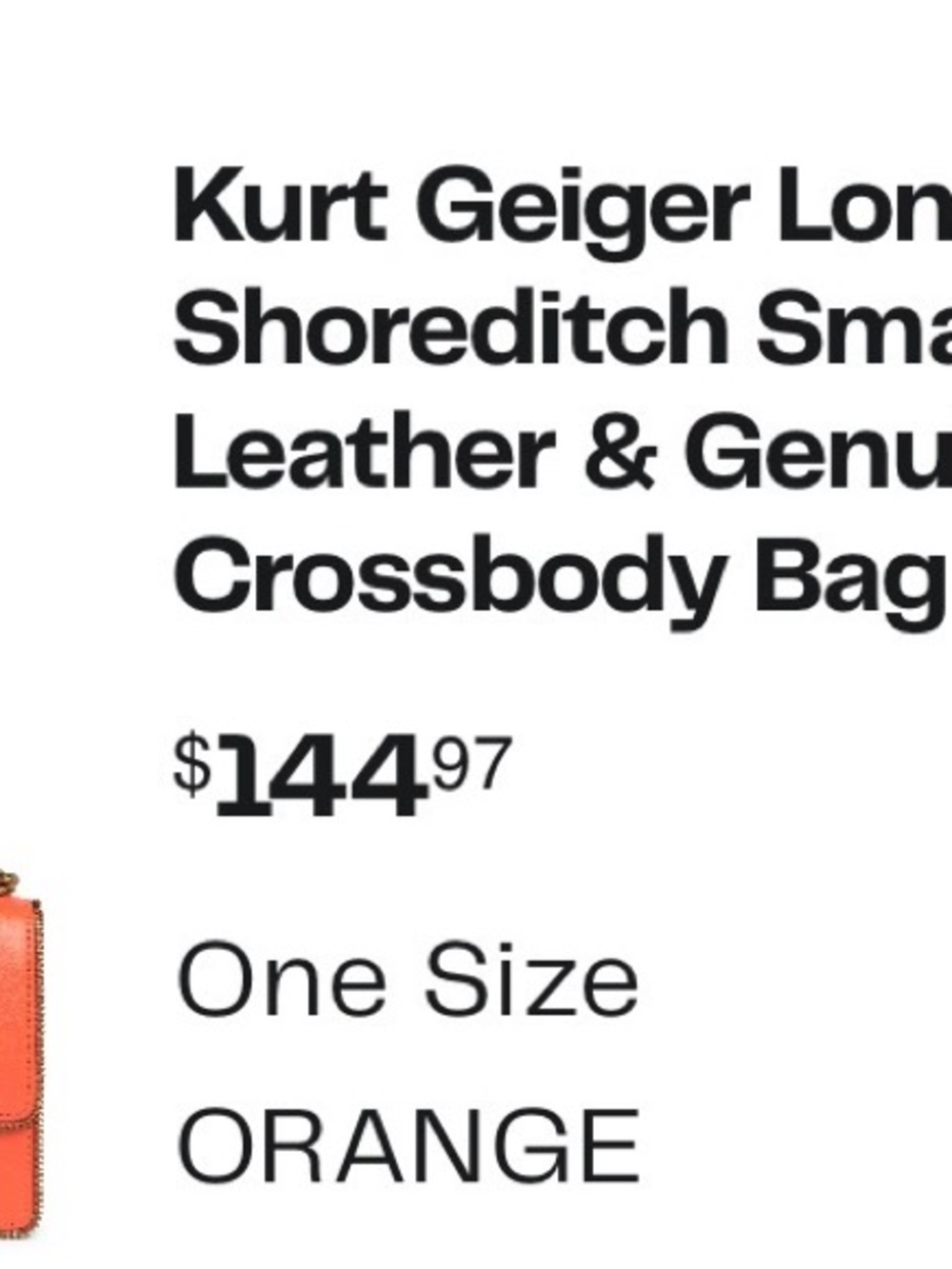 Kurt Geiger Orange Leather Crossbody with Antique Gold Chain - Picture 5 of 5